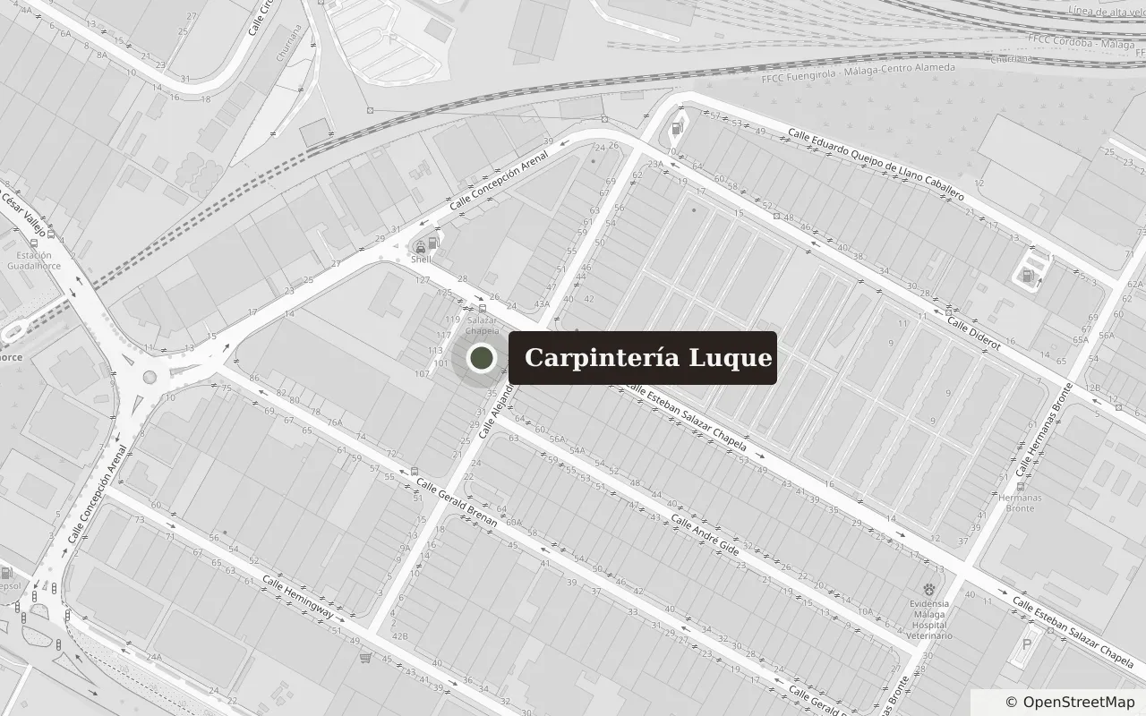 Mapa: Carpintería Luque en C/ Esteban Salazar Chapela, 20, Portón 5, Nave 100, Polígono Industrial Guadalhorce, Málaga